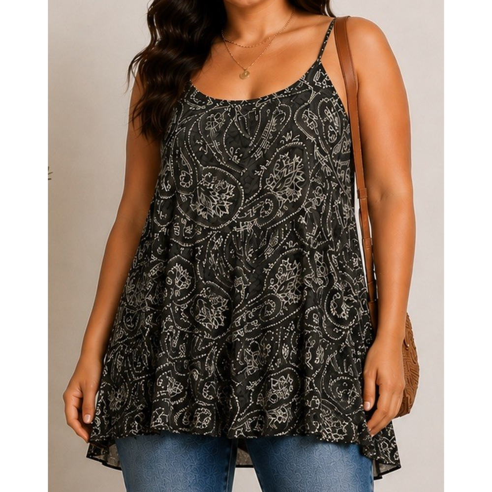 Mossimo Supply Co Women's XL Tunic Top Mini Dress Boho Paisly Grey and Black